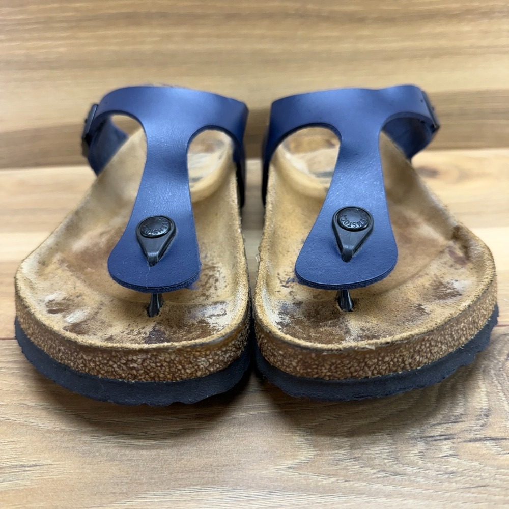 Birkenstock Gizeh Sandals Womens 7 W EU 38 Navy Blue Birko Thong Summer Vacation - Picture 4 of 10